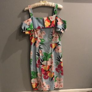 Vintage tropical flower off the shoulder dress